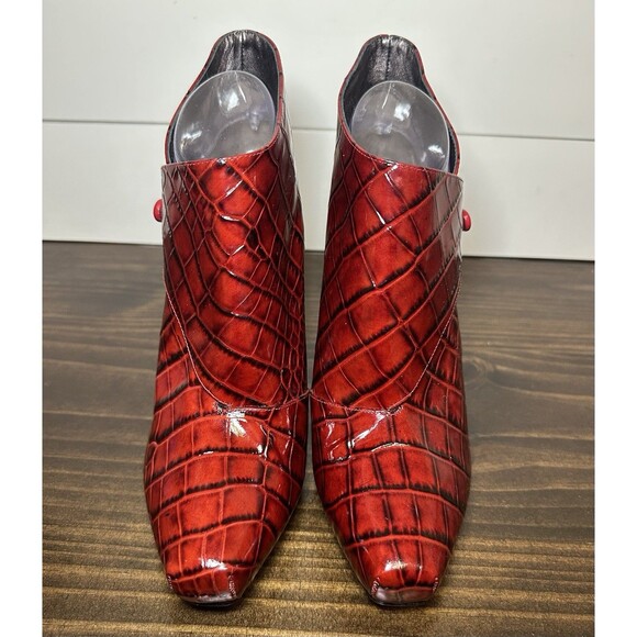 Via Spiga Animal Print Patent Red Leather Ankle Heeled Booties Women's 10 - Picture 5 of 12